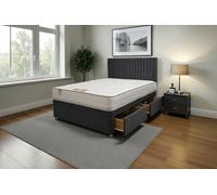 Knight Sleep Emily Plush Bed Set With Mattress, 2 Drawers Same Side & 24"Headboard in Charcoal | Size: Small Single Knight Sleep Charcoal Small Single