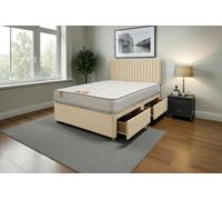 Knight Sleep Emily Plush Bed Set With Mattress, 2 Drawers Same Side & 24"Headboard in Cream | Size: Single Knight Sleep Cream Single