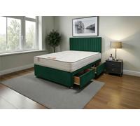 Knight Sleep Emily Plush Bed Set With Mattress, 2 Drawers Same Side & 24"Headboard in Dark Green | Size: Single Knight Sleep Dark Green Single