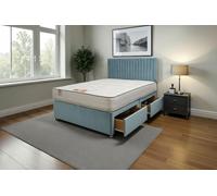 Knight Sleep Emily Plush Bed Set With Mattress, 2 Drawers Same Side & 24"Headboard in Light Blue | Size: Small Double Knight Sleep Light Blue Small Double