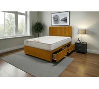 Knight Sleep Emily Plush Bed Set With Mattress, 2 Drawers Same Side & 24"Headboard in Mustard | Size: Small Double Knight Sleep Mustard Small Double