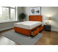 Knight Sleep Emily Plush Bed Set With Mattress, 2 Drawers Same Side & 24"Headboard in Orange | Size: Double Knight Sleep Orange Double