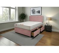 Knight Sleep Emily Plush Bed Set With Mattress, 2 Drawers Same Side & 24"Headboard in Pink | Size: Single Knight Sleep Pink Single