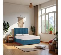 Knight Sleep Emily Sky Plush 5Ft Bed Set With Mattress, 2 Drawers Same Side & 24"headboard - King Size