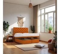Knight Sleep End Opening Ottoman Bed Mustard Plush 4Ft6 With Mattress & 24"headboard - Double