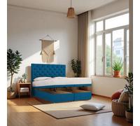 Knight Sleep End Opening Ottoman Bed Navy Plush 4Ft6 With Mattress & 24"headboard - Double