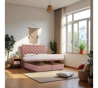 Knight Sleep End Opening Ottoman Bed Pink Plush 5Ft With Mattress & 24"headboard - King
