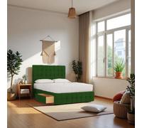 Knight Sleep Munic Emerald Plush 4Ft6 Bed Set With Mattress, 2 Drawers Same Side & 24"headboard - Double