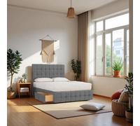 Knight Sleep Munic Grey Plush 4Ft6 Bed Set With Mattress, 2 Drawers Same Side & 24"headboard - Double