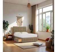 Knight Sleep Munic Mocca Plush 6Ft Bed Set With Mattress, 2 Drawers Same Side & 24"headboard - Super King