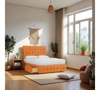 Knight Sleep Munic Orange Plush 5Ft Bed Set With Mattress, 2 Drawers Same Side & 24"headboard - King Size