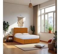 Knight Sleep Paris Bed & Mattress, 2 Drawers Same Side & 24"headboard+12"footboard In Orange Orange
