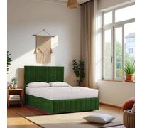 Knight Sleep Paris Emerald Plush 5Ft Bed Set With Mattress, 2 Drawers Same Side & 24"headboard - King