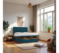 Knight Sleep Paris End Opening Ottoman & Orthopaedic Mattress + 24" Headboard in Navy | Size: Double