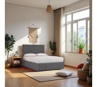 Knight Sleep Paris Grey Plush 4Ft Bed Set With Mattress, 2 Drawers Same Side & 24"headboard - Small Double