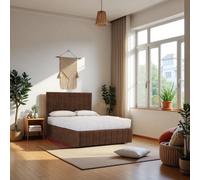 Knight Sleep Paris Mocca Plush 2Ft6 Bed Set With Mattress, 2 Drawers Same Side & 24"headboard - Small Single