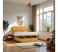 Knight Sleep Paris Ottoman Bed Mustard Plush 4Ft With Mattress & 24"headboard - Small Double