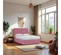Knight Sleep Paris Pink Plush 4Ft6 Bed Set With Mattress, 2 Drawers Same Side & 24"headboard - Double