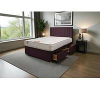 Knight Sleep Sarah Plush Bed Set With Mattress, 2 Drawers Same Side & 24"Headboard in Aubergine | Size: Double