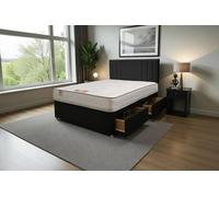 Knight Sleep Sarah Plush Bed Set With Mattress, 2 Drawers Same Side & 24"headboard In Black Black