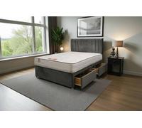 Knight Sleep Sarah Plush Bed Set With Mattress, 2 Drawers Same Side & 24"Headboard in Charcoal | Size: Double