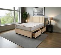 Knight Sleep Sarah Plush Bed Set With Mattress, 2 Drawers Same Side & 24"Headboard in Cream | Size: King Knight Sleep Cream King