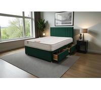 Knight Sleep Sarah Plush Bed Set With Mattress, 2 Drawers Same Side & 24"Headboard in Dark Green | Size: Super King
