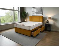 Knight Sleep Sarah Plush Bed Set With Mattress, 2 Drawers Same Side & 24"Headboard in Mustard | Size: King