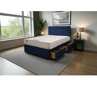 Knight Sleep Sarah Plush Bed Set With Mattress, 2 Drawers Same Side & 24"headboard In Navy Navy