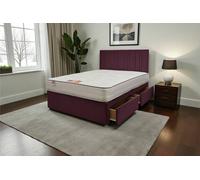 Knight Sleep SKY Plush Bed Set With Mattress, 2 Drawers Same Side & 24"Headboard in Aubergine | Size: Small Single Knight Sleep Aubergine Small Single