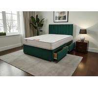 Knight Sleep SKY Plush Bed Set With Mattress, 2 Drawers Same Side & 24"Headboard in Dark Green | Size: Super King Knight Sleep Dark Green Super King