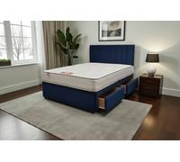 Knight Sleep SKY Plush Bed Set With Mattress, 2 Drawers Same Side & 24"Headboard in Navy | Size: Super King Knight Sleep Navy Super King