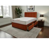 Knight Sleep SKY Plush Bed Set With Mattress, 2 Drawers Same Side & 24"Headboard in Orange | Size: Double Knight Sleep Orange Double