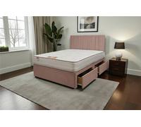 Knight Sleep SKY Plush Bed Set With Mattress, 2 Drawers Same Side & 24"Headboard in Pink | Size: Double Knight Sleep Pink Double
