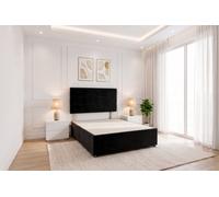 Knight Sleep York Black Plush 4Ft6 Divan Bed Frame No Drawers With Upholstered Headboard - Double
