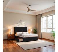 Knight Sleep York Black Plush 4Ft6 Divan Bed Frame No Drawers With Upholstered Headboard - Double