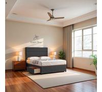 Knight Sleep York Charcoal Plush 3Ft Hybrid Sprung Orthopaedic Divan Bed Set No Drawers With Upholstered Headboard - Single