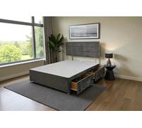 Knight Sleep York Charcoal Plush 4Ft6 Divan Bed Frame No Drawers With Upholstered Headboard - Double
