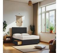 Knight Sleep York Divan Bed Frame, No Mattress, 2 Drawers & Headboard Plush Velvet In Black Black