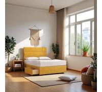 Knight Sleep York Divan Bed Frame With No Mattress, 2 Drawers & Headboard Plush Velvet in Mustard | Size: Single