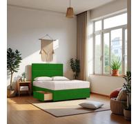Knight Sleep York Hybrid Sprung Orthopaedic Bed Set & Upholstered Headboard Plush in Green | Size: Small Single