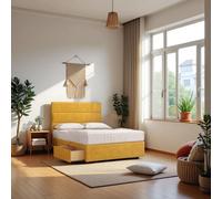 Knight Sleep York Hybrid Sprung Orthopaedic Bed Set & Upholstered Headboard Plush in Mustard | Size: Double Knight Sleep Mustard Double