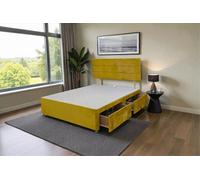 Knight Sleep York Mustard Plush 4Ft6 Divan Bed Frame No Drawers With Upholstered Headboard - Double
