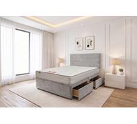Knight Sleep York Silver Plush 4Ft6 Hybrid Sprung Orthopaedic Divan Bed Set 2 Drawers With Upholstered Headboard - Double