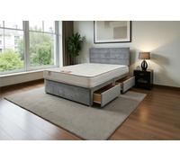 Knight Sleep York Silver Plush 5Ft Princess Sprung Divan Storage Bed With 4 Drawers & Headboard - King