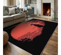 Knight Small Rug for Bedroom Washable Mats and Rugs, Sunset Tree Samurai Japanese Bedroom Decor Area Rug, Non Slip Low Pile Soft Indoor Door Mat, 80 x 150 cm, FD7041