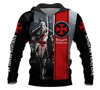 Knight Templar Hoodie for Men Fashion Casual Medieval Knight 3D Printed Long Sleeve Sweatshirt Pullover Jacket Coat
