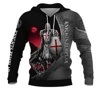 Knight Templar Hoodies for Men Retro 3D Printed Hooded Sweatshirt Pullover Jacket Knights Costume Hoody Sweatshirt