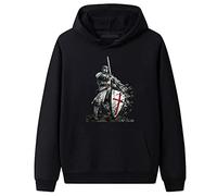 Knight Templar Hoodies Mens, Drawstring Sweatshirts Medieval Crusaders Graphic Print Long Sleeve Pullover, Knights Templar Gifts for Men (S-3XL)