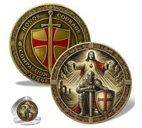 Knight Templar Prayer Coin, Dual-Sided Knights Templar Challenge Coin with Red Cross Shield,Faith & Protection Knight Commemorative Coin, Religious Gift for Men and Women (1PCS)